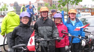 Laura, Glen, Karen, and Don ready to ride in the rain